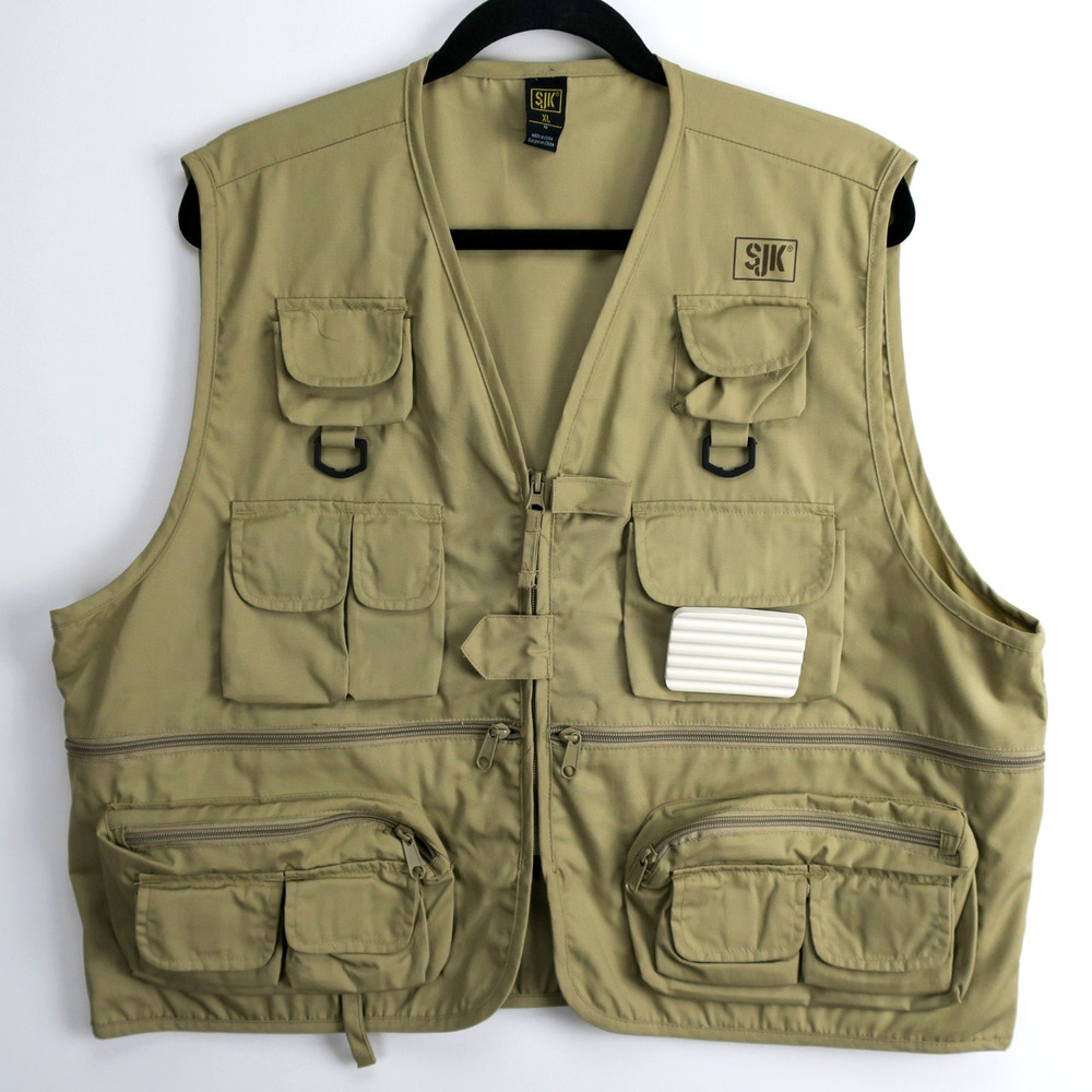 Fly Fishing Utility Vest Men's XL Khaki Multi Pocket Outdoor SJK NWOT